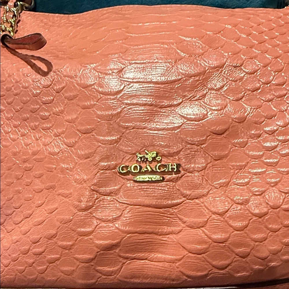 Coach soft snake leather Peach pink Bag hobo with coa gold hangtag purse - Picture 5 of 16